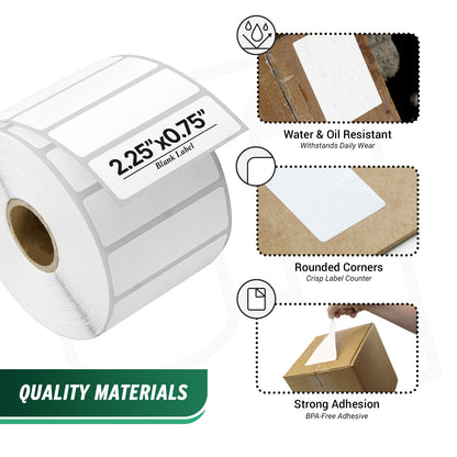 2.25 x 0.75in Blank Direct Thermal Labels: White Permanent (36 Rolls, 1700 Labels/Roll)