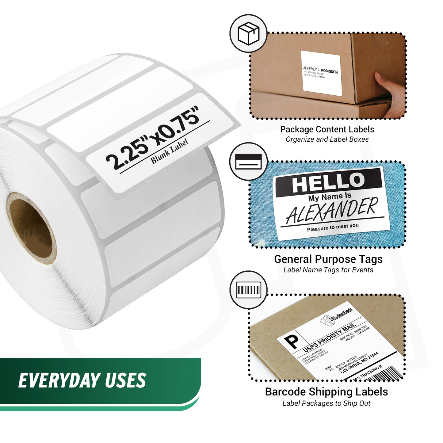 2.25 x 0.75in Blank Direct Thermal Labels: White Permanent (36 Rolls, 1700 Labels/Roll)