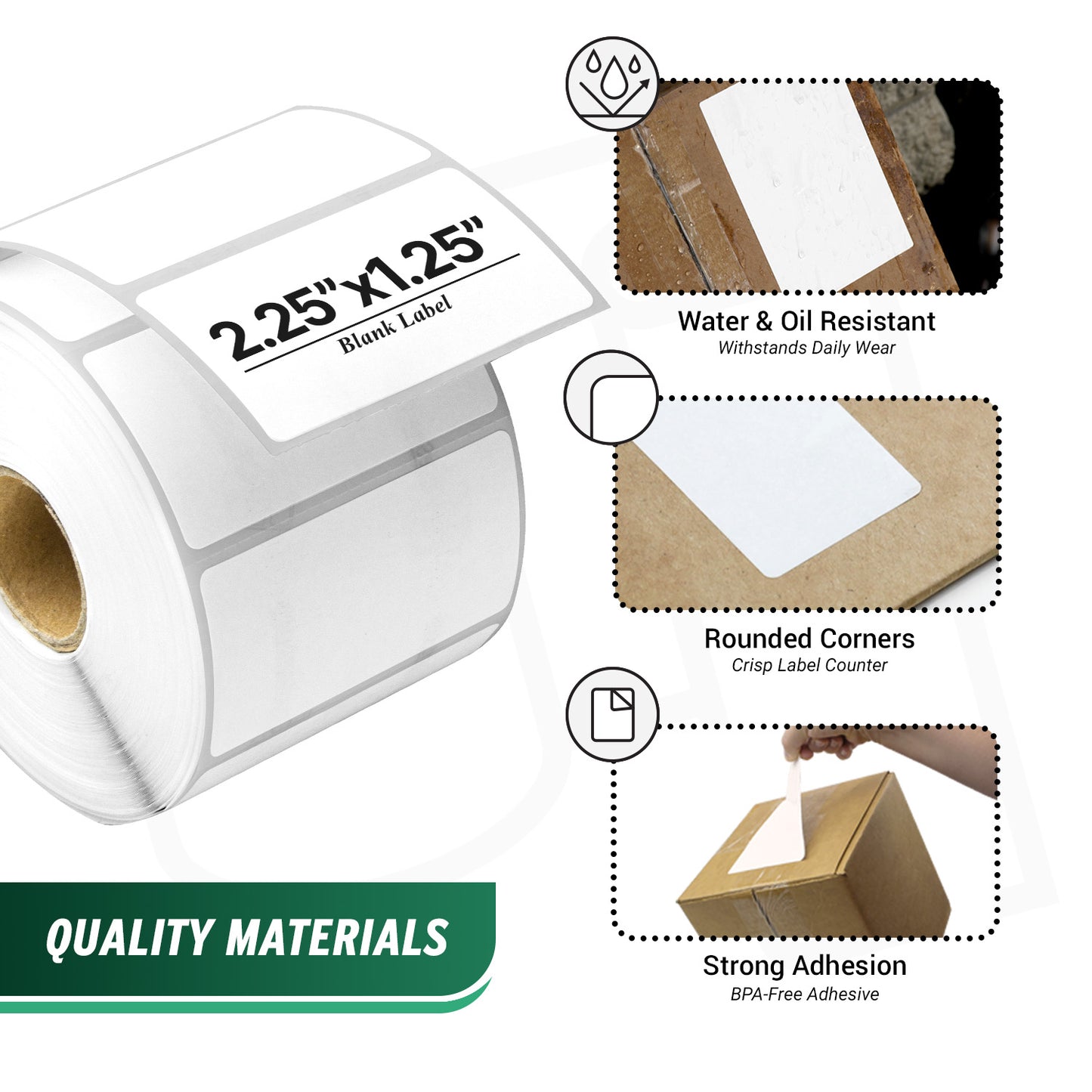 2.25 x 1.25in Blank Label: Direct Thermal Permanent Adhesive (1 inch Core)