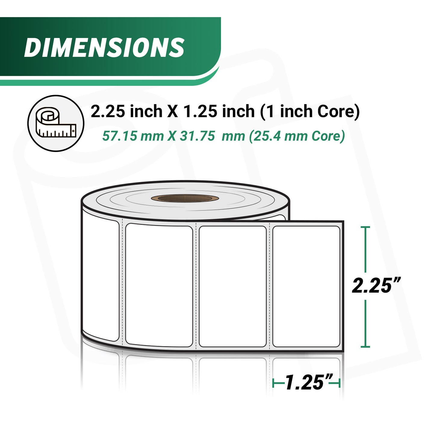 2.25 x 1.25in Blank Direct Thermal Labels: White Permanent (36 Rolls, 1000 Labels/Roll)
