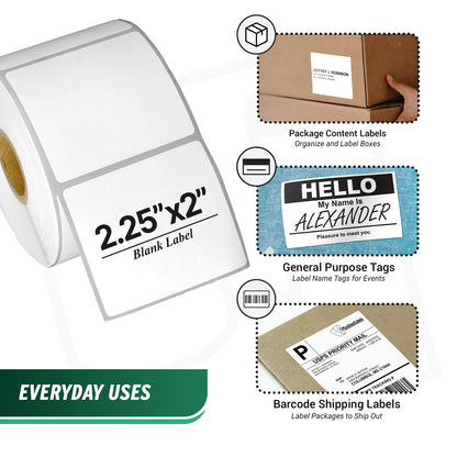 2.25 x 2in Blank Direct Thermal Labels: Zebra Compatible White (36 Rolls, 700 Labels/Roll)