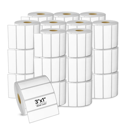 3 x 1in Blank Label: Direct Thermal Permanent Adhesive (1 inch Core)
