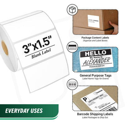 3 x 1.5in Direct Thermal Labels: Zebra Printer Compatible (27 Rolls, 950 Label/Roll)