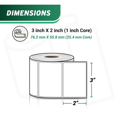 3 x 2in Blank Label: Direct Thermal Permanent Adhesive (1 inch Core)