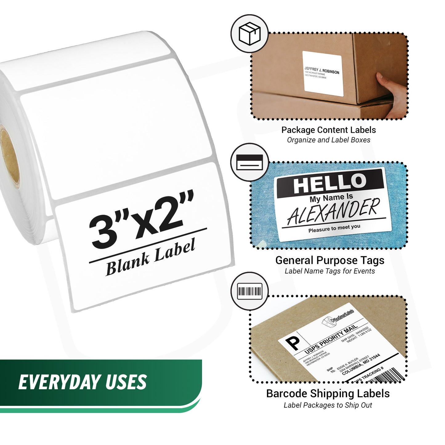 3 x 2in Blank Label: Direct Thermal Permanent Adhesive (1 inch Core)