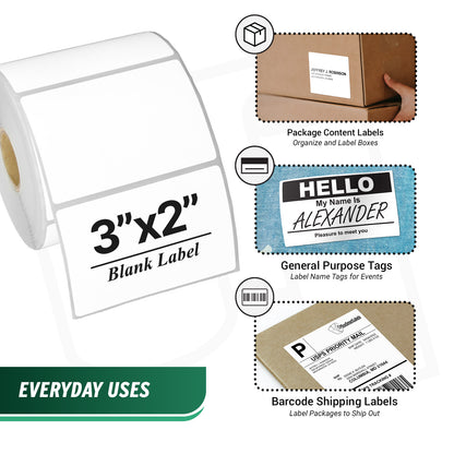 3 x 2in Blank Label: Direct Thermal Permanent Adhesive (1 inch Core)