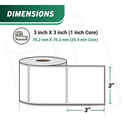 3 x 3in Direct Thermal Labels: Zebra Printer Compatible (27 Rolls, 500 Labels/Roll)