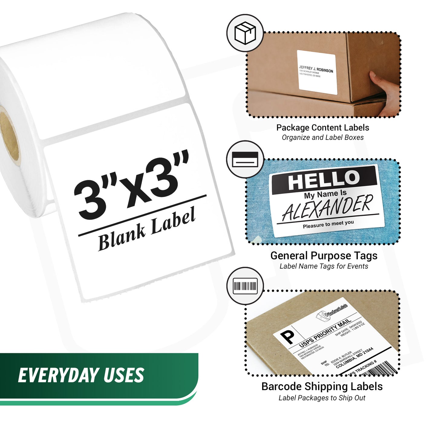 3 x 3in Direct Thermal Labels: Zebra Printer Compatible (27 Rolls, 500 Labels/Roll)