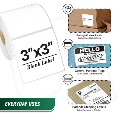 3 x 3in Direct Thermal Labels: Zebra Printer Compatible (27 Rolls, 500 Labels/Roll)
