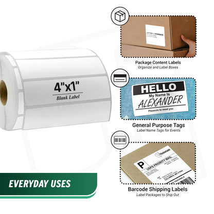 4 x 1in Blank Direct Thermal Labels: Zebra Printer Compatible (27 Rolls, 1,375 Label/Roll)