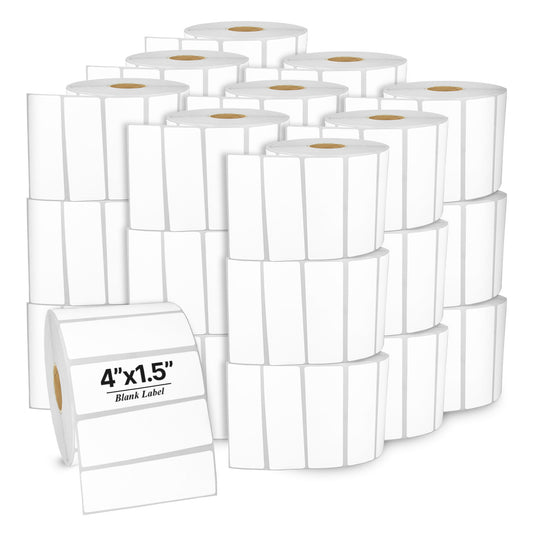 4 x 1.5in Blank Direct Thermal Labels: Zebra Printer Compatible (27 Rolls, 900 Label/Roll)