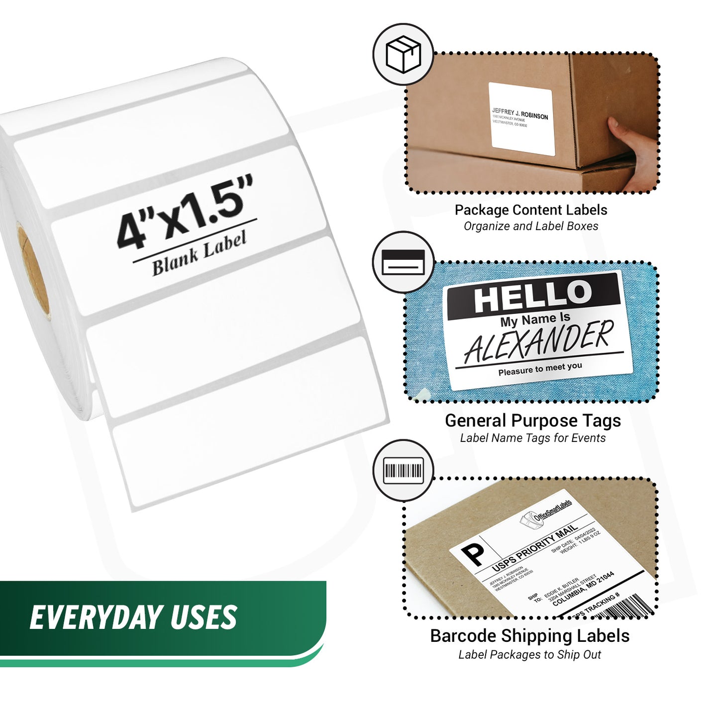 4 x 1.5in Blank Direct Thermal Labels: Zebra Printer Compatible (27 Rolls, 900 Label/Roll)