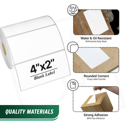 4 x 2in Blank Label: Direct Thermal Permanent Adhesive (1 inch Core)