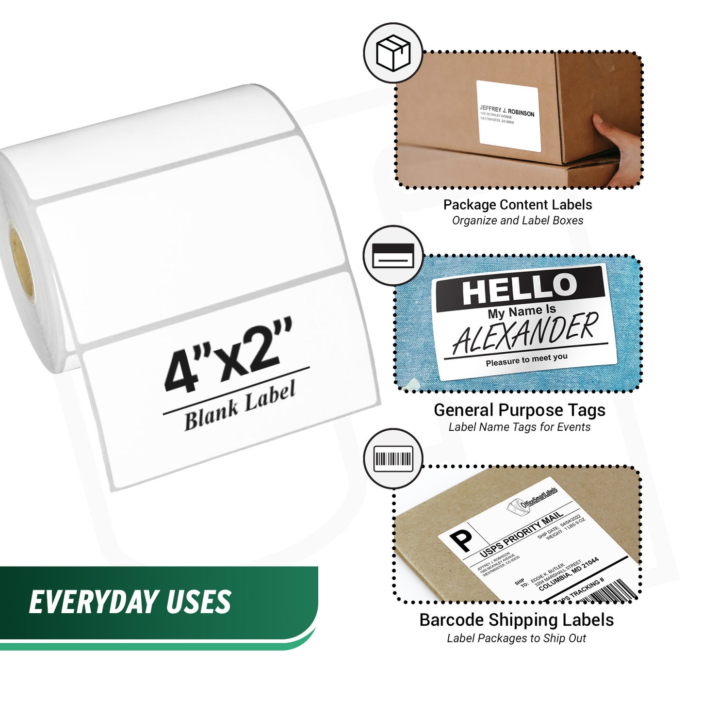 4 x 2in Blank Label: Direct Thermal Permanent Adhesive (1 inch Core)