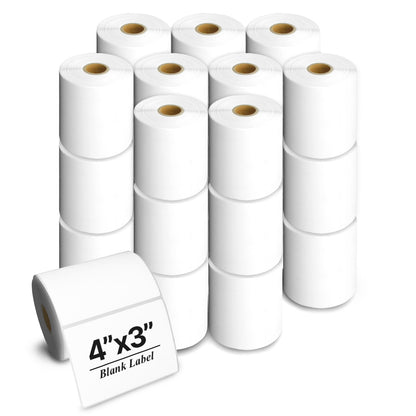 4 x 3in Blank Labels: Direct Thermal Zebra Printer Compatible (27 Rolls, 500/Roll)