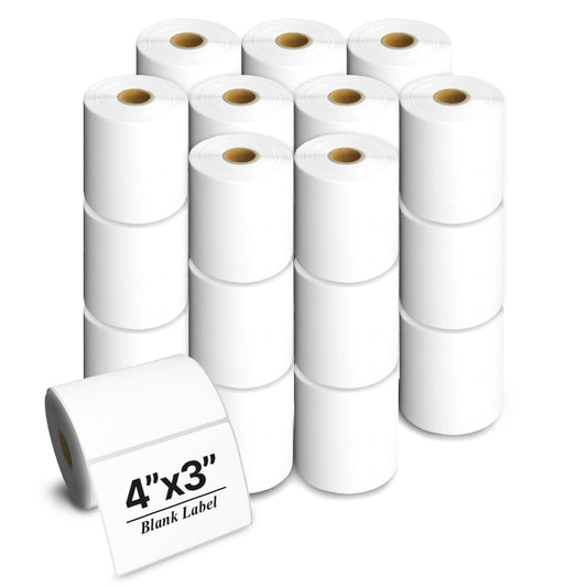 4 x 3in Blank Labels: Direct Thermal Zebra Printer Compatible (27 Rolls, 500/Roll)