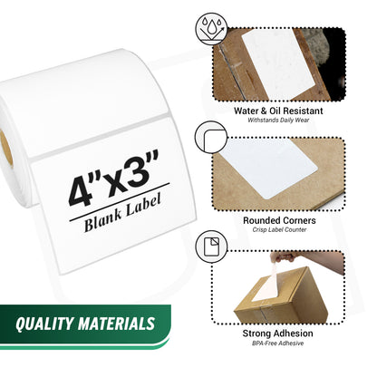 4 x 3in Blank Label: Direct Thermal Permanent Adhesive (1 inch Core)