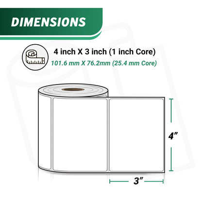 4 x 3in Blank Labels: Direct Thermal Zebra Printer Compatible (27 Rolls, 500/Roll)
