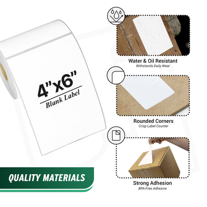 4 x 6in Blank Label: Direct Thermal Permanent Adhesive (1 inch Core)