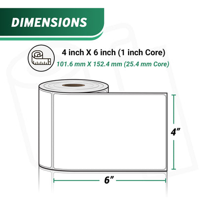 4 x 6in Blank Label: Direct Thermal Permanent Adhesive (1 inch Core)