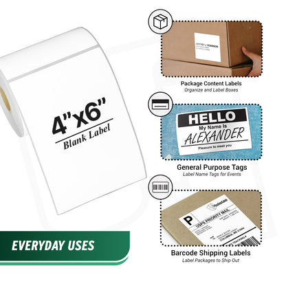 4 x 6in Blank Label: Direct Thermal Permanent Adhesive (1 inch Core)