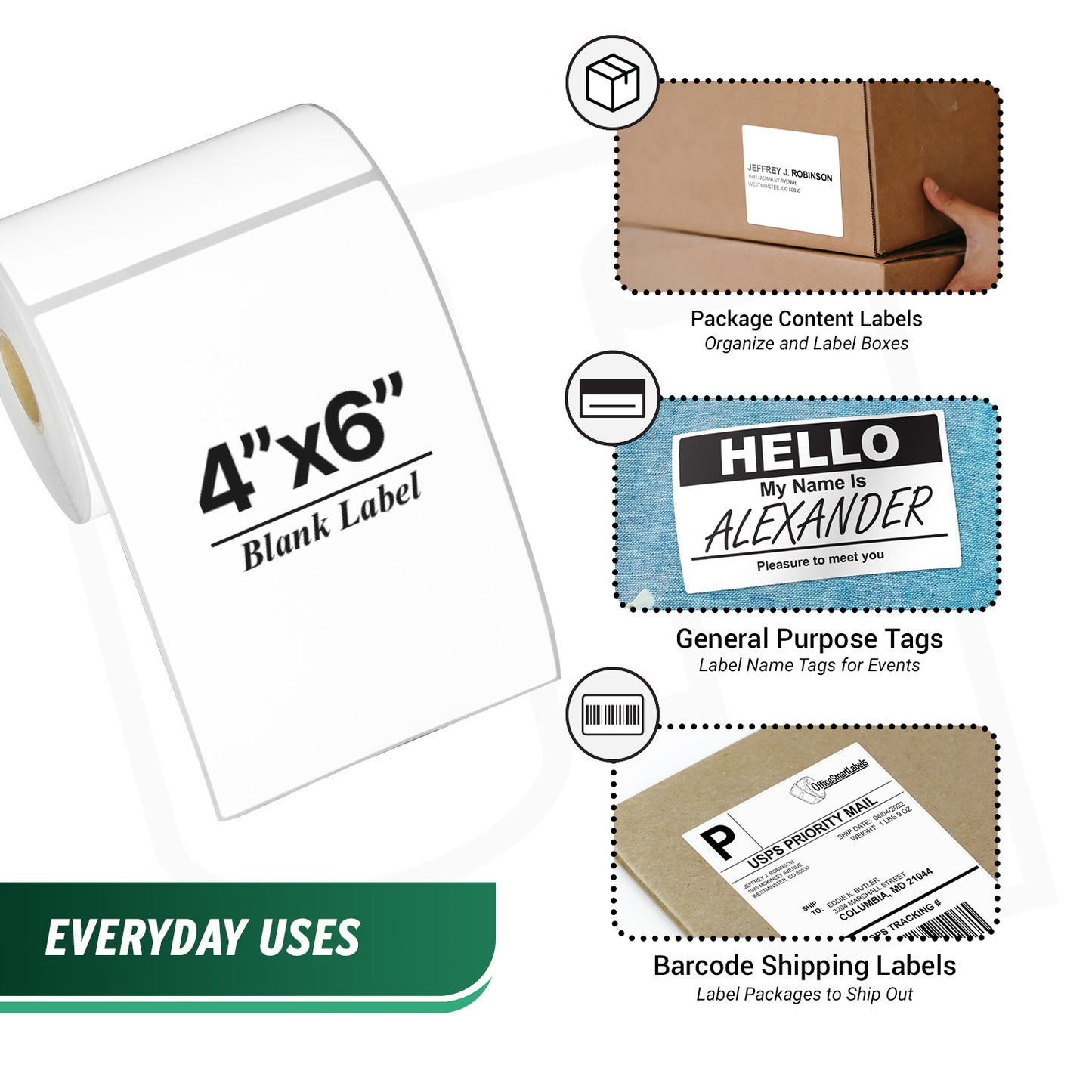 4 x 6in Direct Thermal Labels: Zebra Printers Compatible, (27 Rolls/Case, 250/Roll)