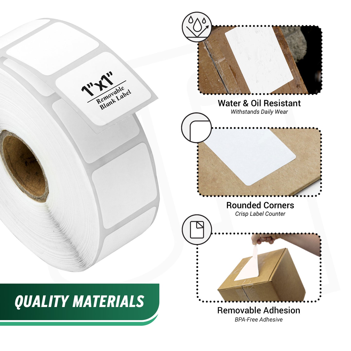 1 x 1in Direct Thermal Removable Labels for Zebra & Rollo (1in Core)