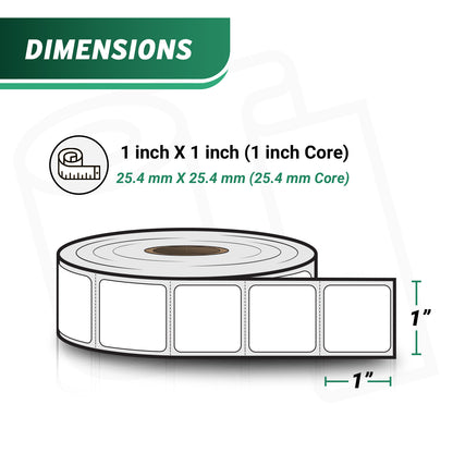 1 x 1in Removable Direct Thermal Labels: Zebra Printer Compatible (27600 Total)