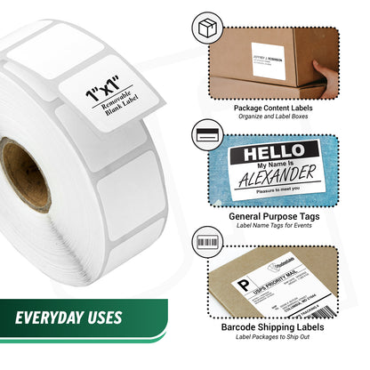 1 x 1in Direct Thermal Removable Labels for Zebra & Rollo (1in Core)