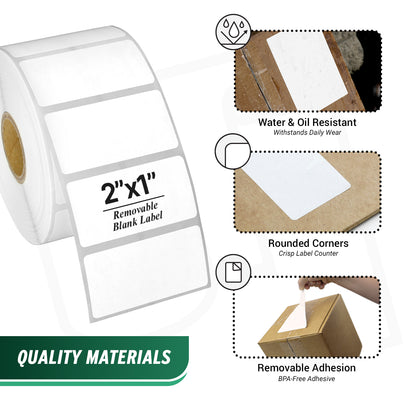 2 x 1in Removable Direct Thermal Labels: Zebra Printer Compatible (36 Rolls, 1300 Label/Roll)