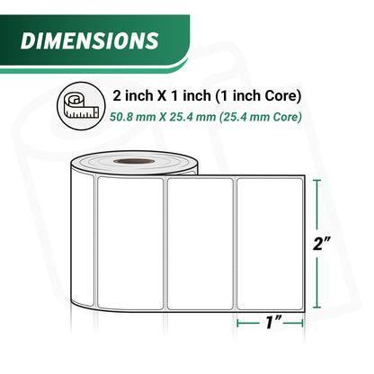 2 x 1in Removable Direct Thermal Labels: Zebra Printer Compatible (36 Rolls, 1300 Label/Roll)