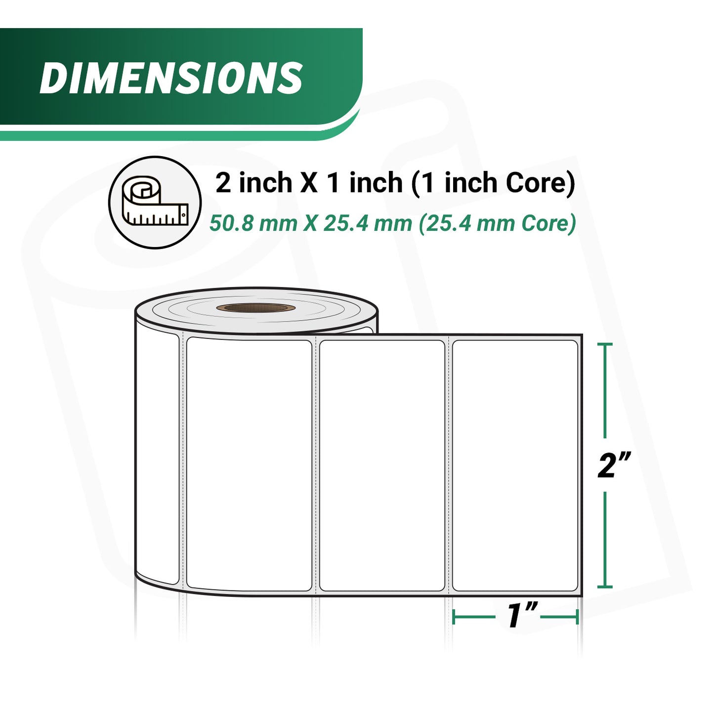 2 x 1in Blank Label: Direct Thermal Permanent Adhesive (1 inch Core)
