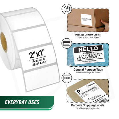 2 x 1in Removable Direct Thermal Labels: Zebra Printer Compatible (36 Rolls, 1300 Label/Roll)