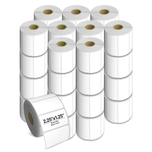 2.25 x 1.25in Blank Direct Thermal Labels: Removable White (36 Rolls, 1000 Labels/Roll)