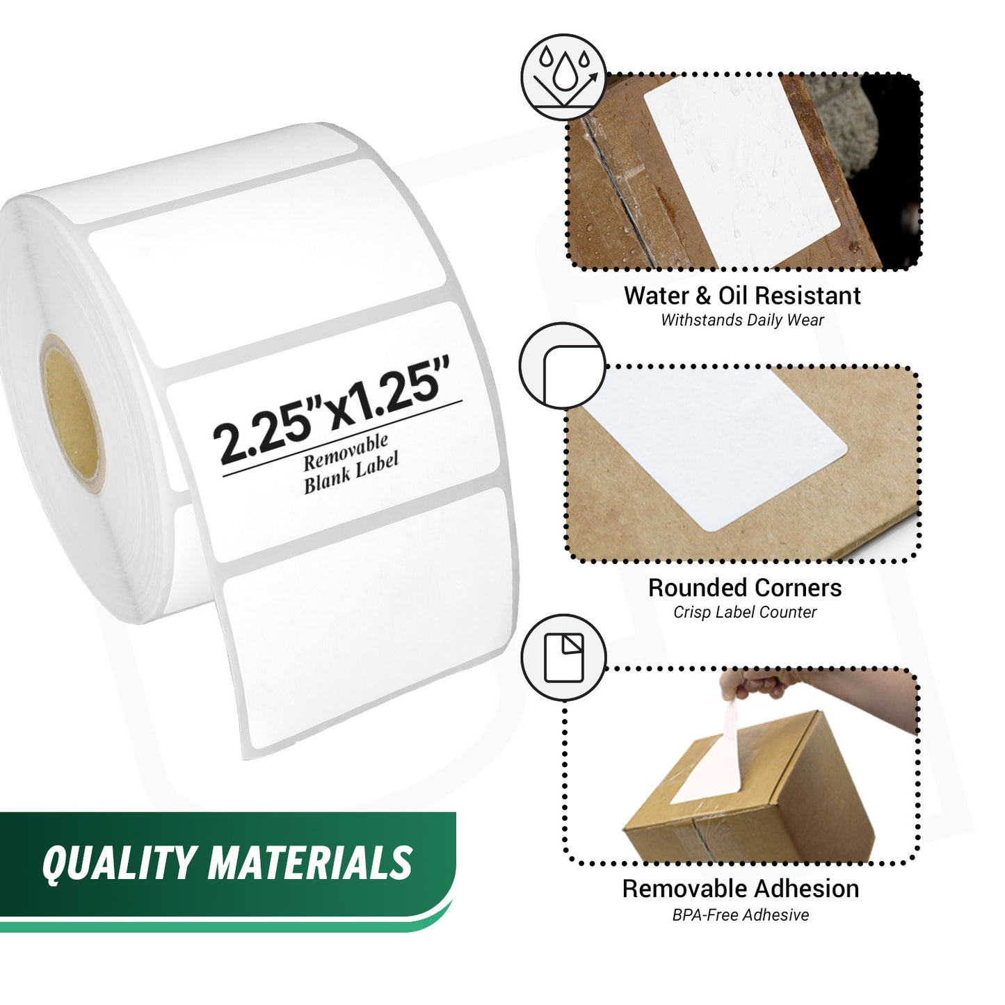 2.25 x 1.25in Blank Label: Direct Thermal Removable Adhesive (1 inch Core)