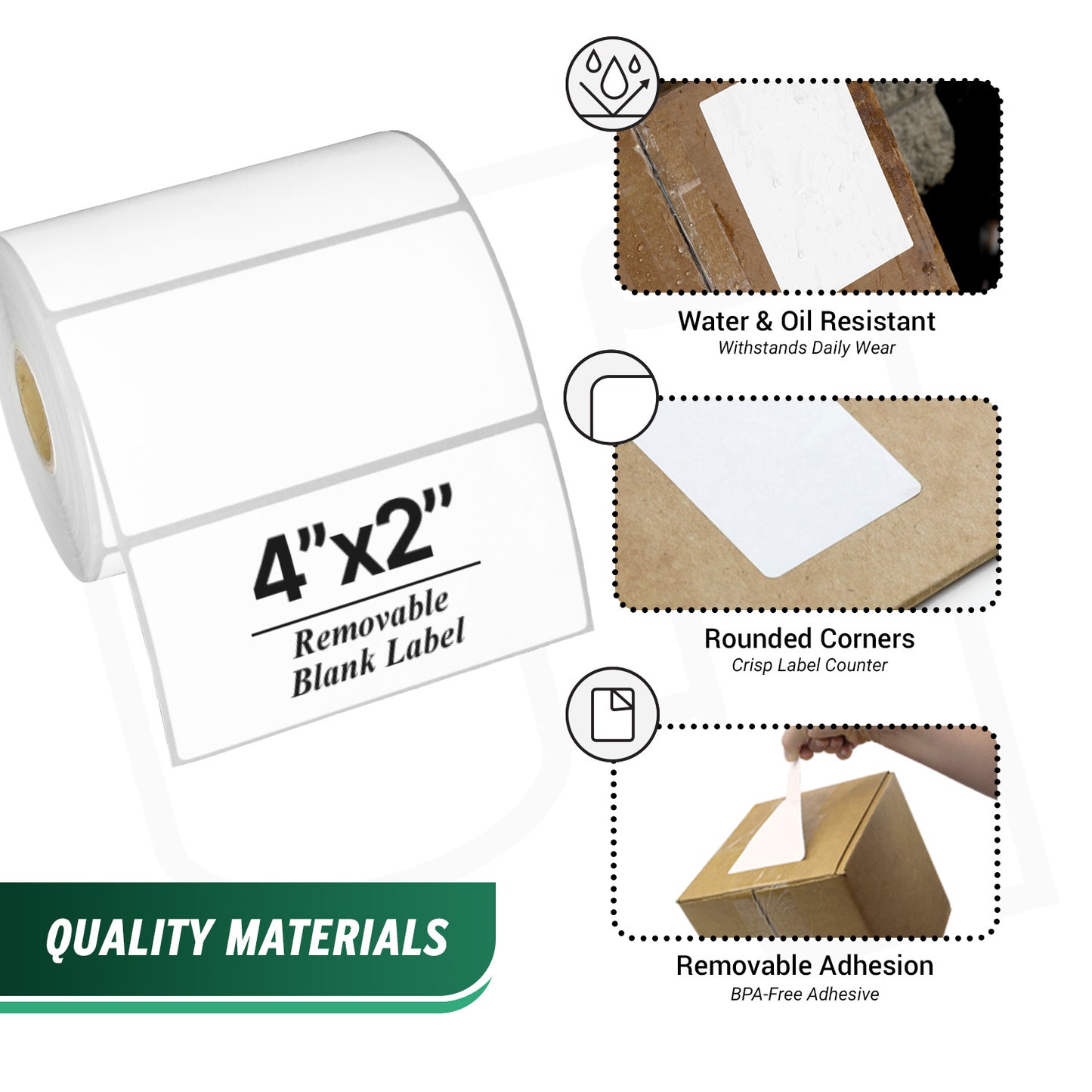 4 x 2in Blank Label: Direct Thermal Removable Adhesive (1 inch Core)