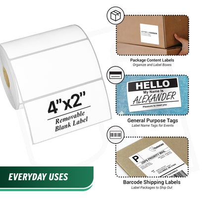 4 x 2in Removable Direct Thermal Labels: Zebra Printer Compatible (20,250 Total)