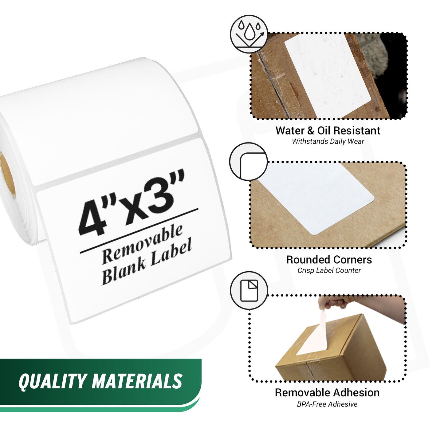 4 x 3in Removable Labels: Direct Thermal Zebra Printer Compatible (27 Rolls, 500/Roll)