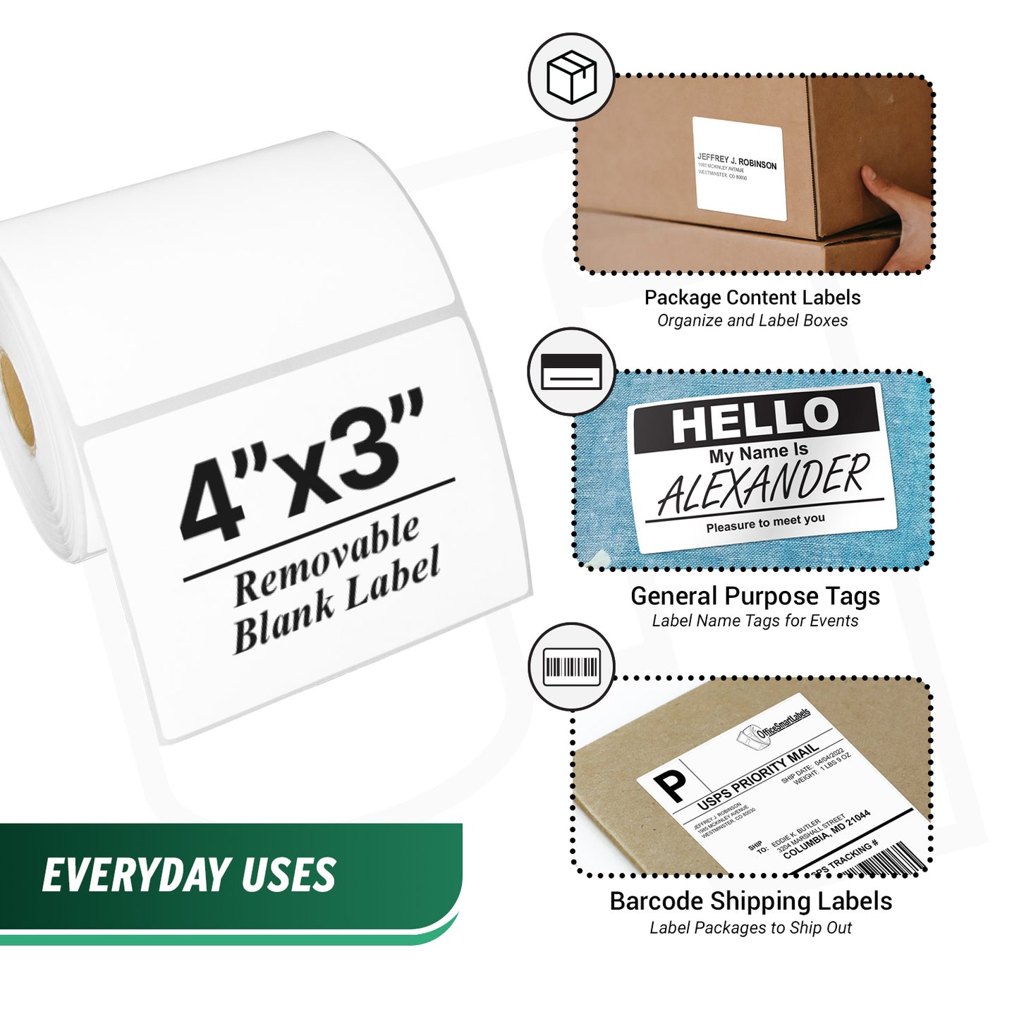 4 x 3in Blank Label: Direct Thermal Removable Adhesive (1 inch Core)