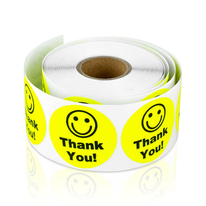 1.5in Stickers: Thank You Smiley Face Labels (Yellow)