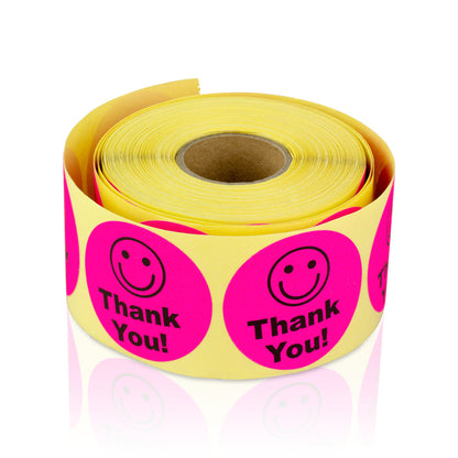 1.5in Stickers: Thank You Smiley Face Labels (Pink)