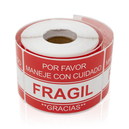 3 x 2in Sticker: Fragil Maneje Con Cuidado Etiqueta Label Roll (Spanish)
