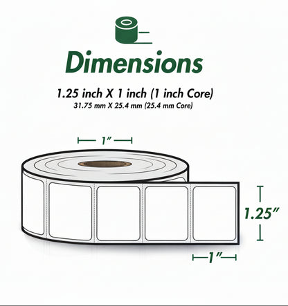 1.25 x 1in Blank Label: Direct Thermal (1 inch Core)