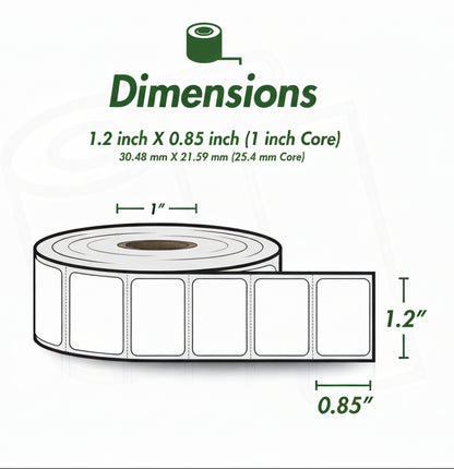 1.25 x 0.85in Blank Label: Direct Thermal (1 inch Core)
