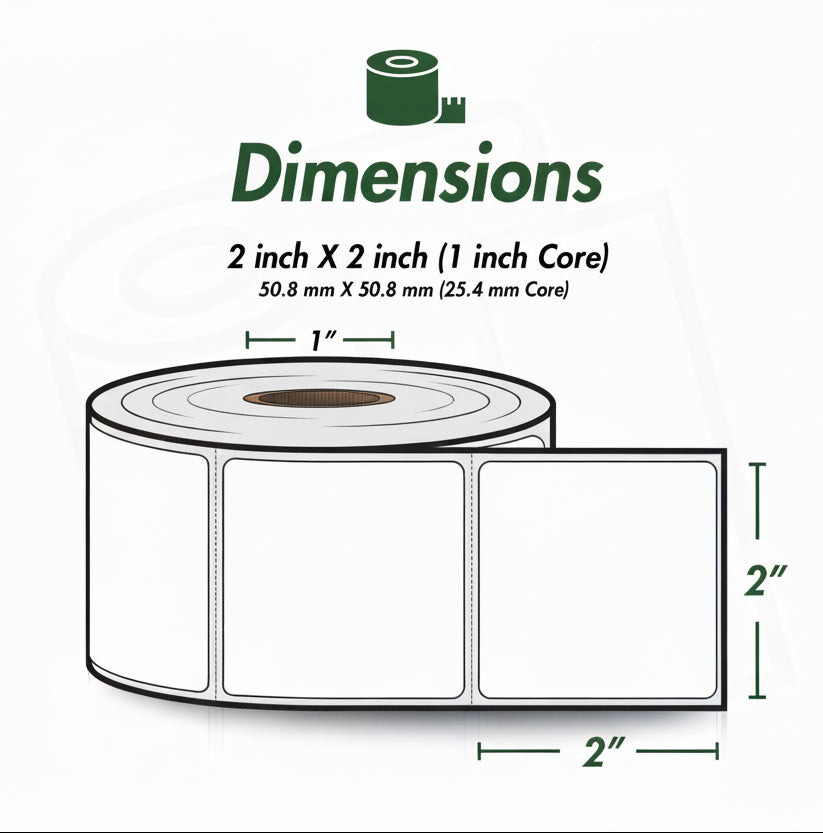 2 x 2in Blank Label: Direct Thermal (1 inch Core)