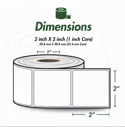 2 x 2in Blank Label: Direct Thermal (1 inch Core)