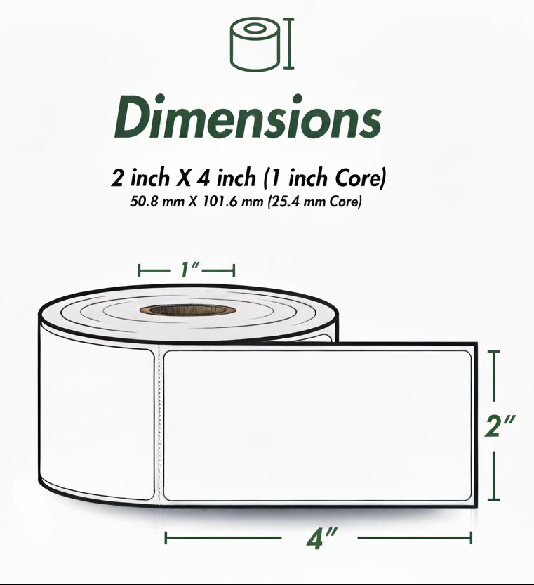 2 x 4in Blank Label: Direct Thermal (1 inch Core)