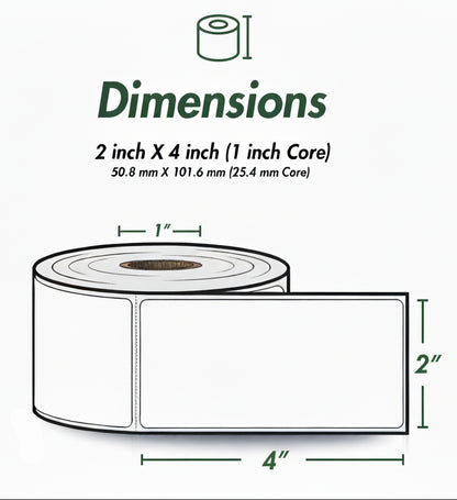 2 x 4in Blank Label: Direct Thermal (1 inch Core)