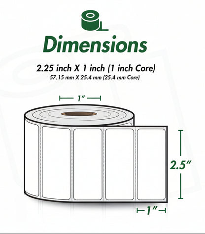 2.25 x 1in Blank Label: Direct Thermal (1 inch Core)