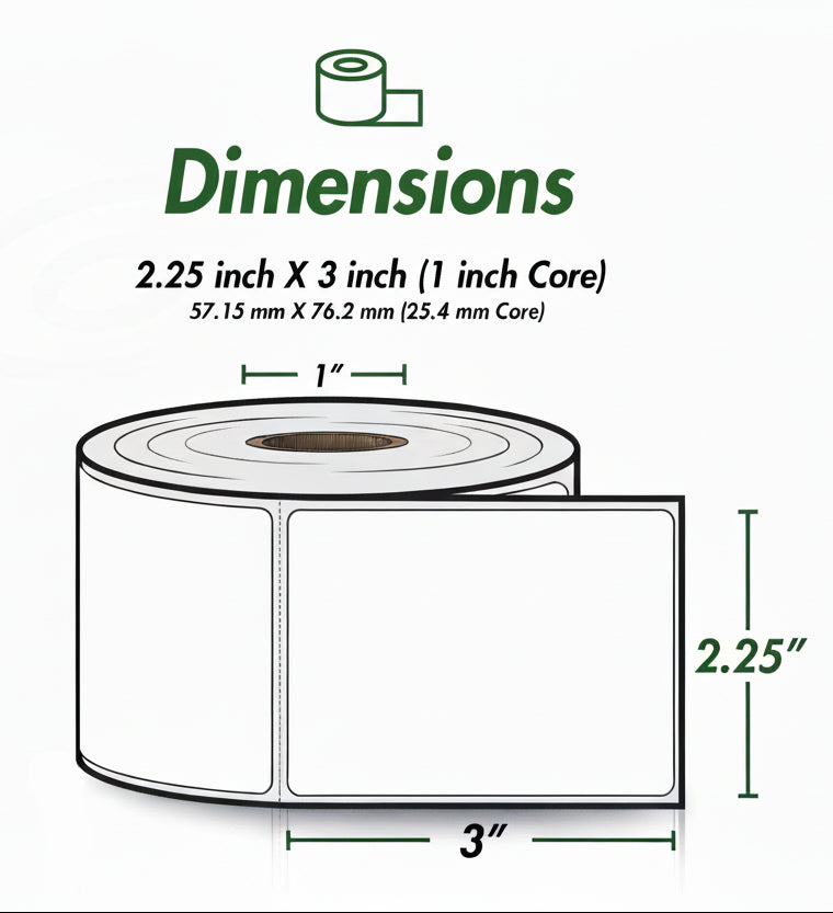 2.25 x 3in Blank Label: Direct Thermal (1 inch Core)